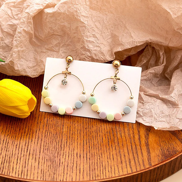 Bohemian  Style  Hoop  Resin Drop Earrings in Pastel - Picture 1 of 2